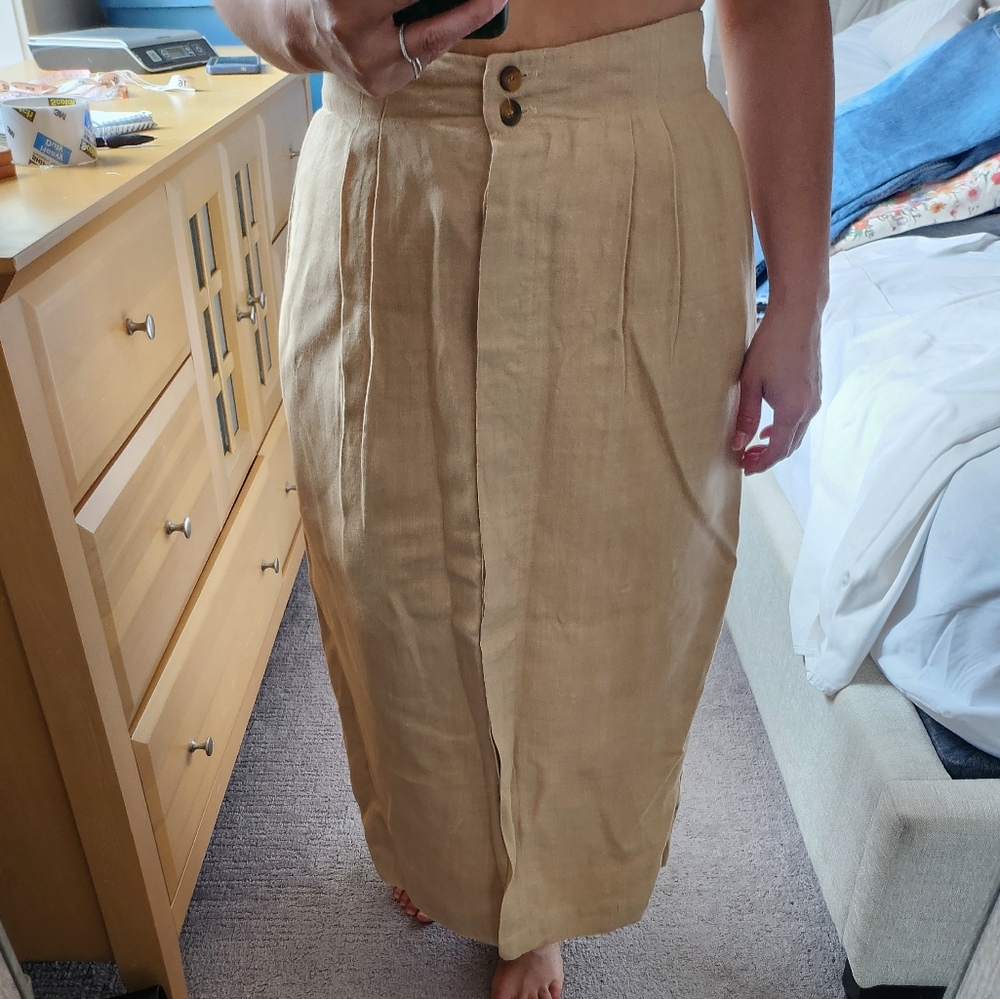 Vintage Tan Linen Maxi Skirt - Picture 8 of 8